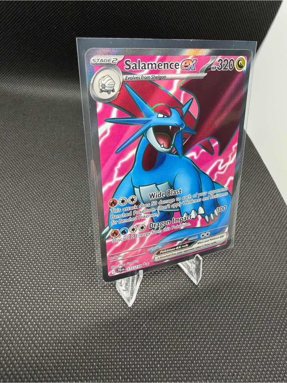 Pokemon Full Art Salamence EX Trading Card - Blue, Pink, Red